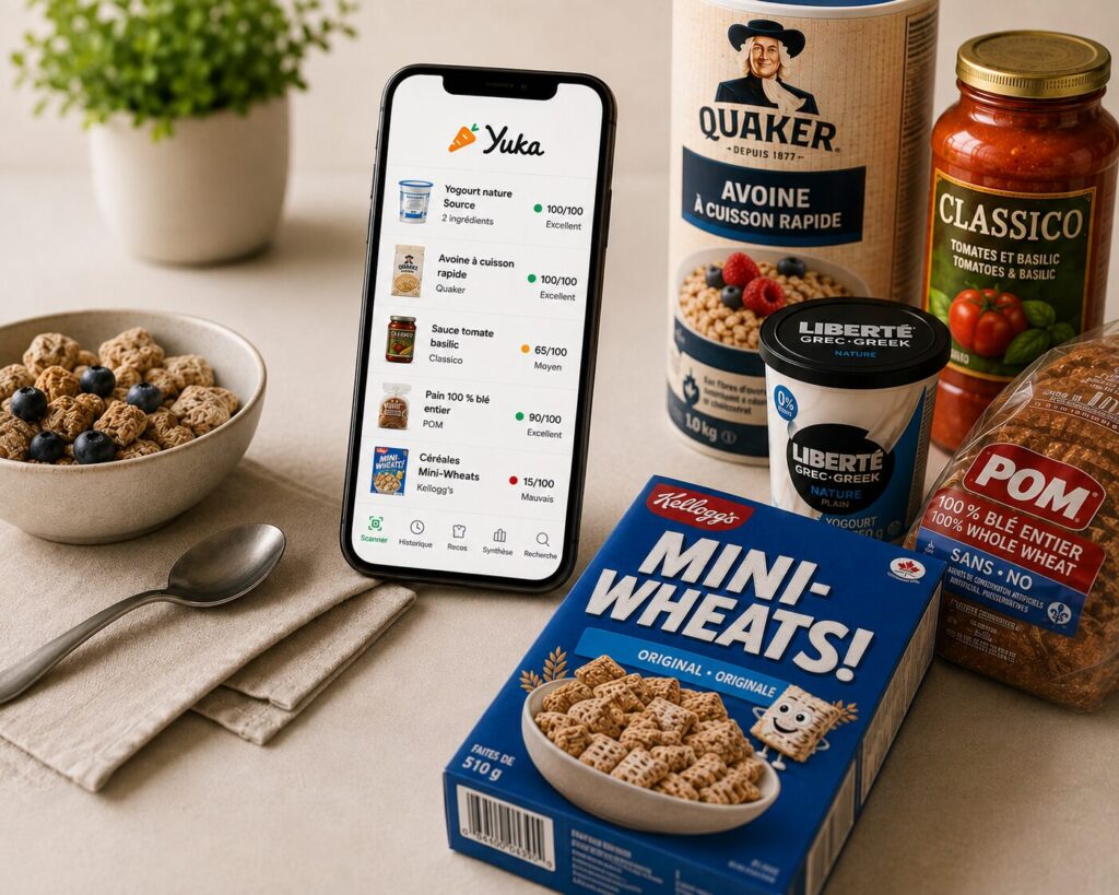 Cellulaire accompagné de produits alimentaires